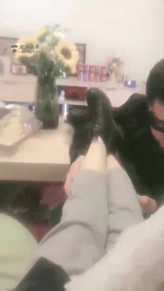 Double amateur, 2, leather boots licking feet
