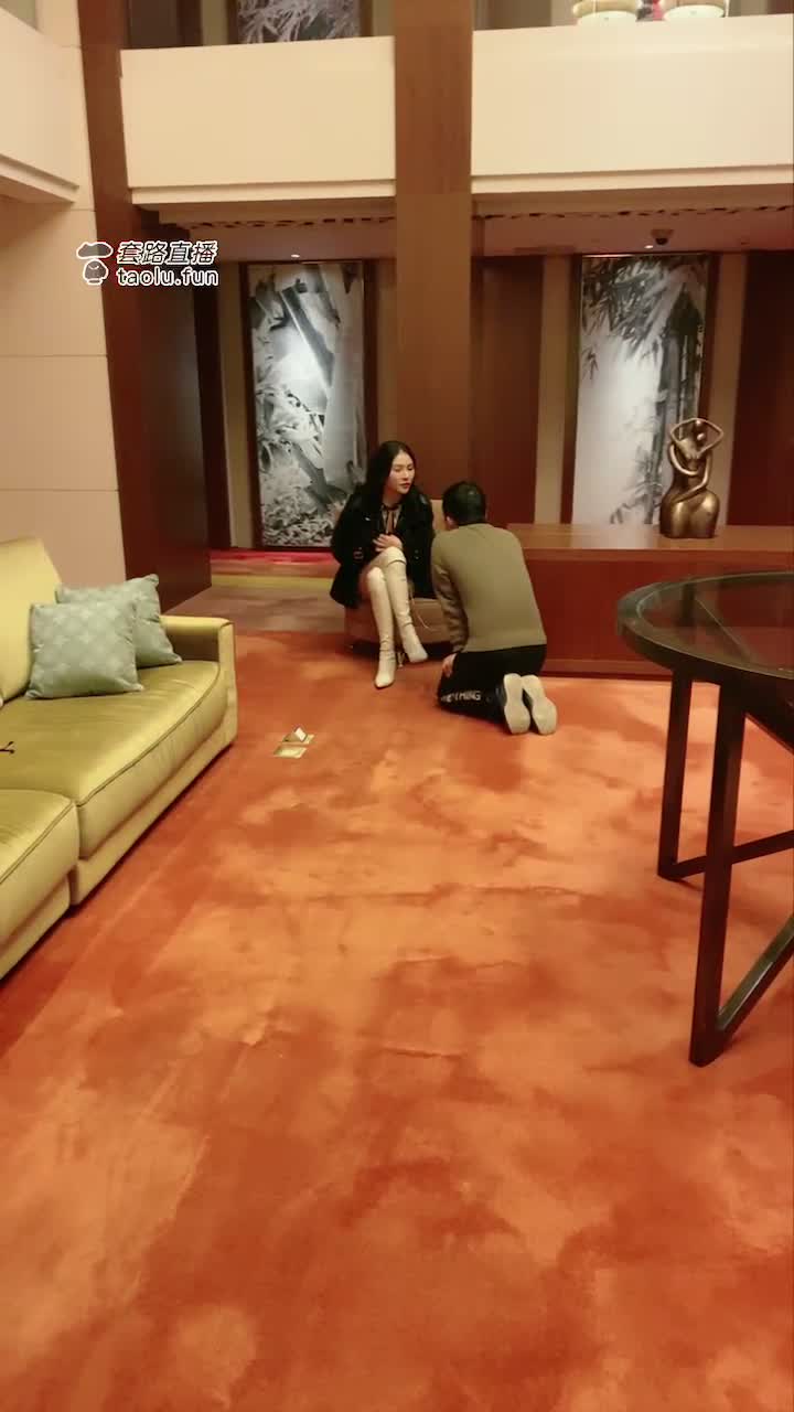 Dog walking in hotel lobby