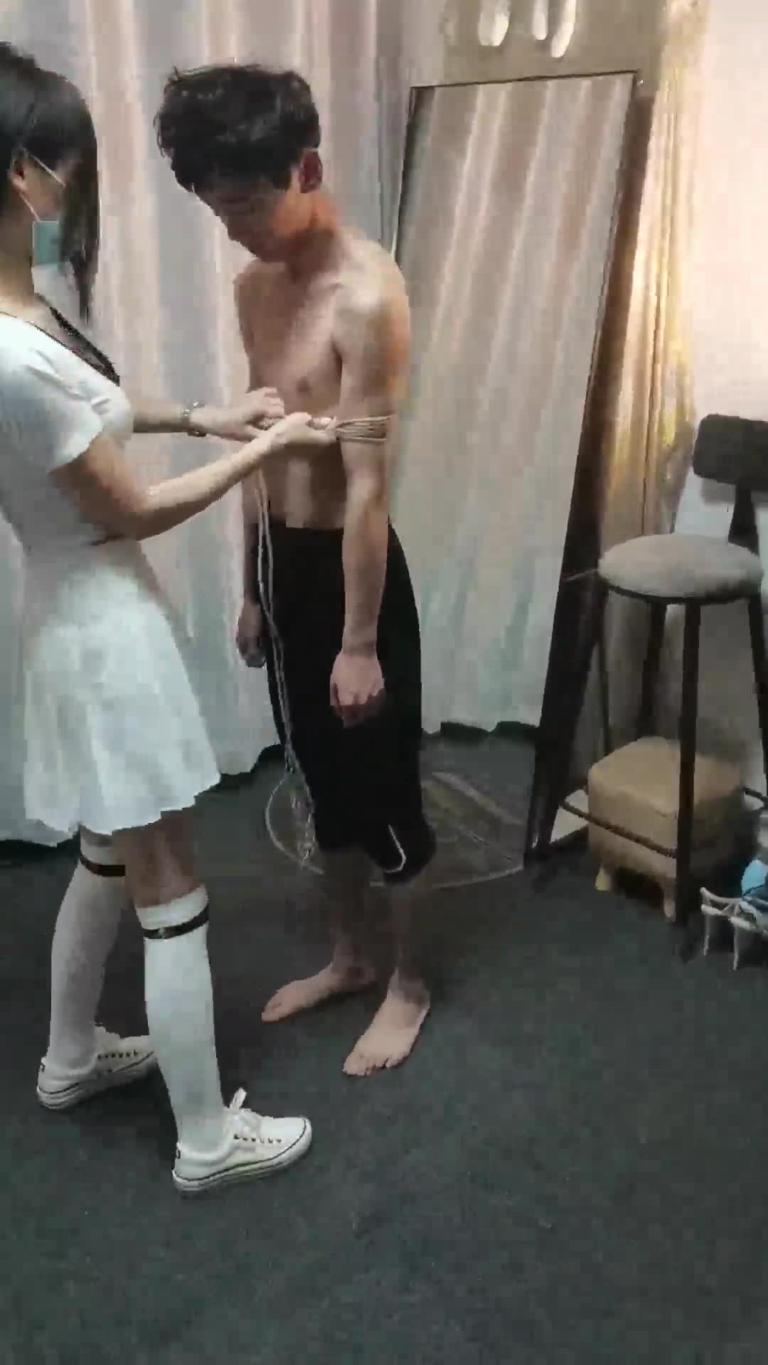 Bad student tied up lesson teacher