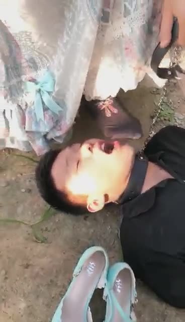 苏墨墨 超刺激户外 小区楼下遛狗踩踏被围观