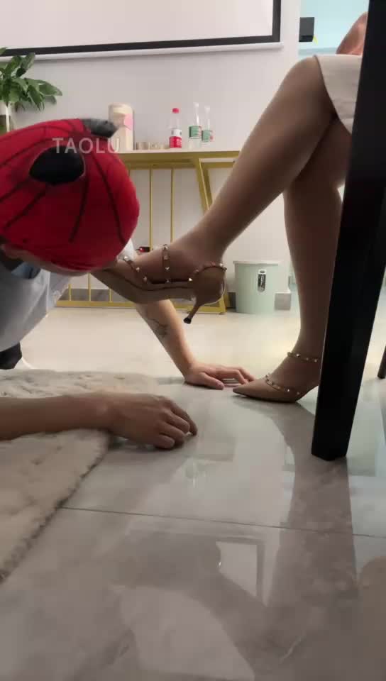 cleaning high heels, licking feet, stomping head