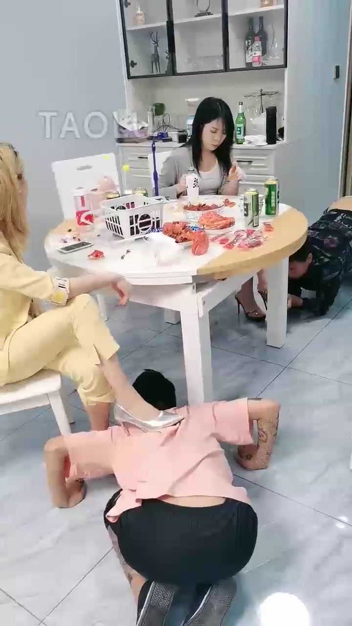 紫烟 双主喂桌下双狗